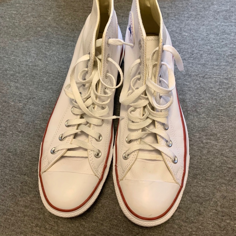 Leather converse all star hi-tops white. Size 10